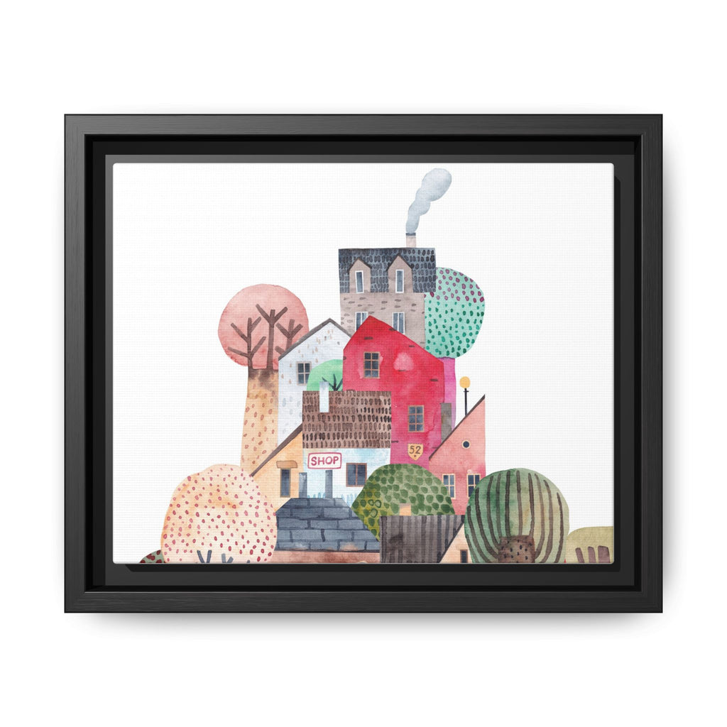 Whimsical Village Matte Canvas Framed Art