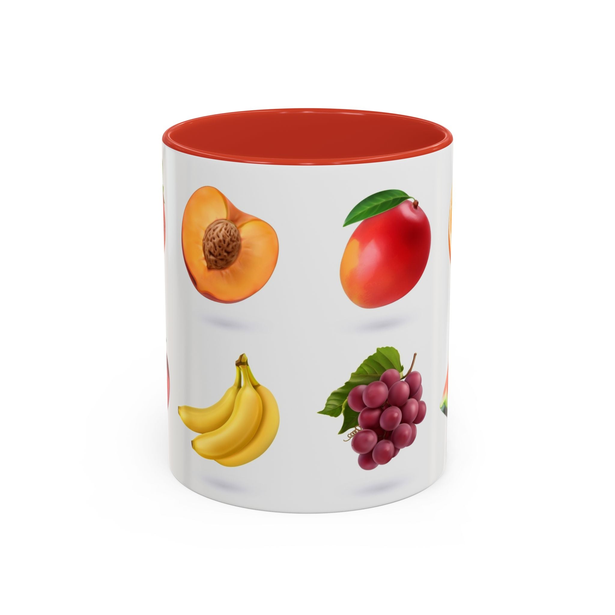 Fruit Pattern Accent Coffee Mug — Colorful Tropical Fruit Icons (11/15oz)