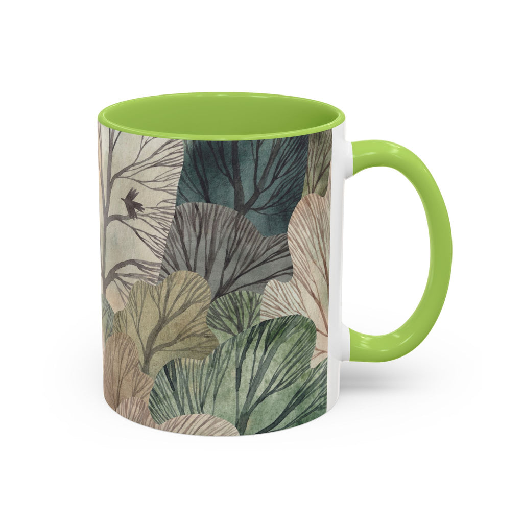 Botanical Woodland Coffee Mug — Earthy Leaf Pattern Accent Mug (11/15oz)