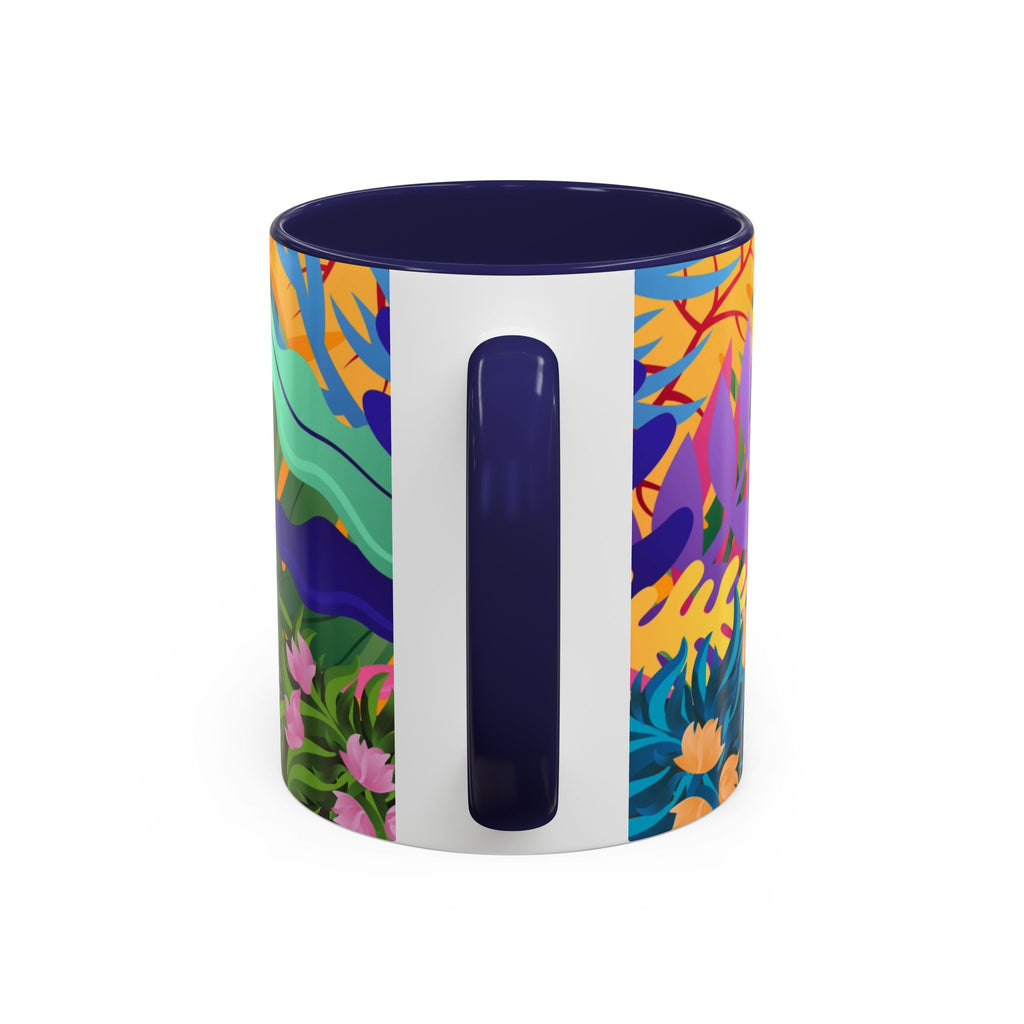 Tropical Floral Accent Coffee Mug — Bright Orange Botanical Design (11/15 oz)