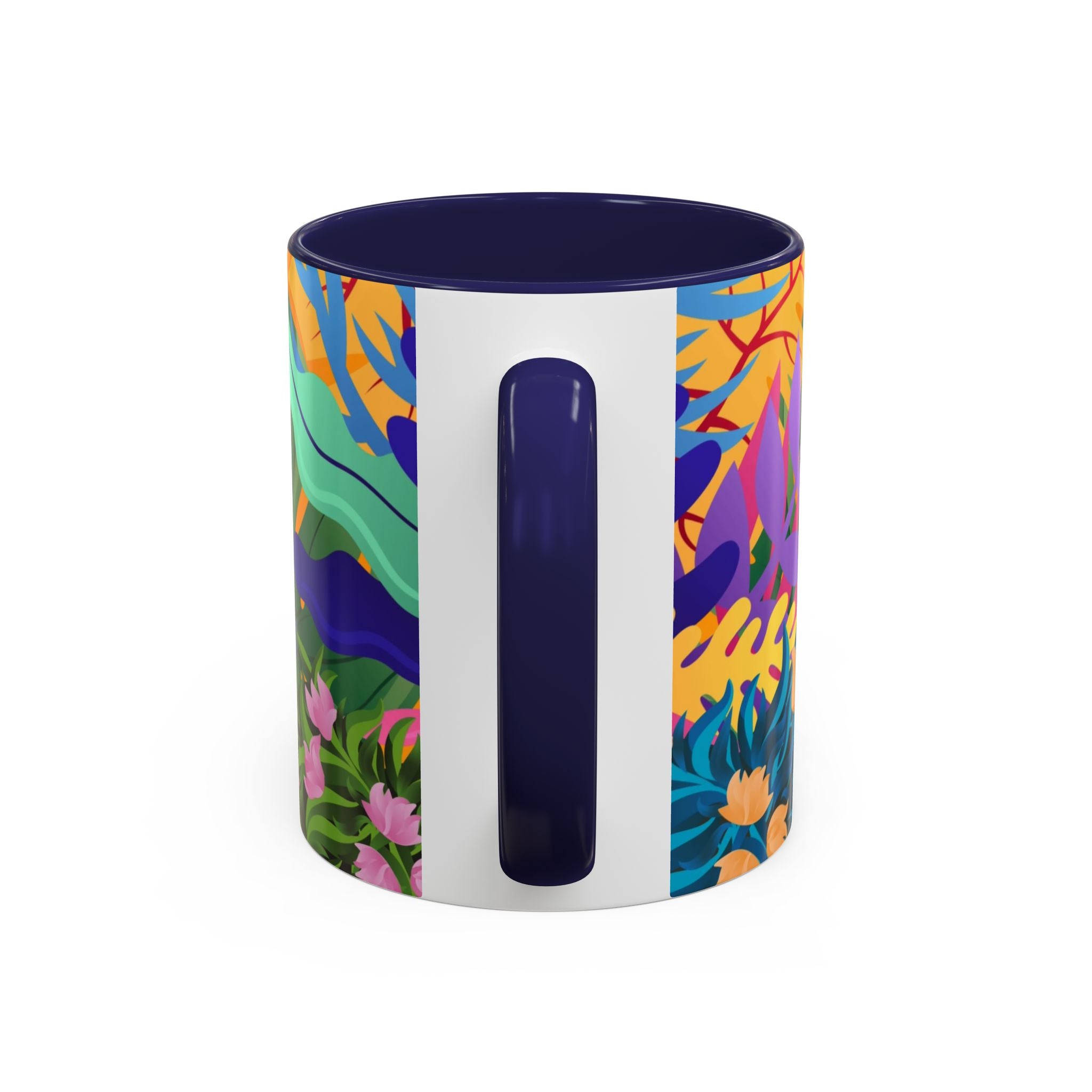 Tropical Floral Accent Coffee Mug — Bright Orange Botanical Design (11/15 oz)