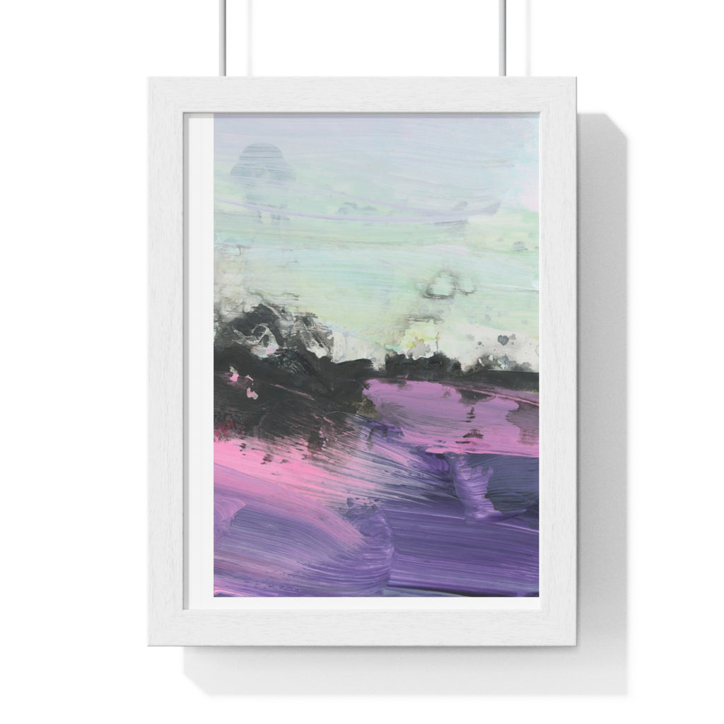 Abstract Coastal Horizon Framed Poster — Purple & Mint Vertical Wall Art