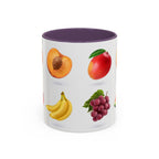 Fruit Pattern Accent Coffee Mug — Colorful Tropical Fruit Icons (11/15oz)
