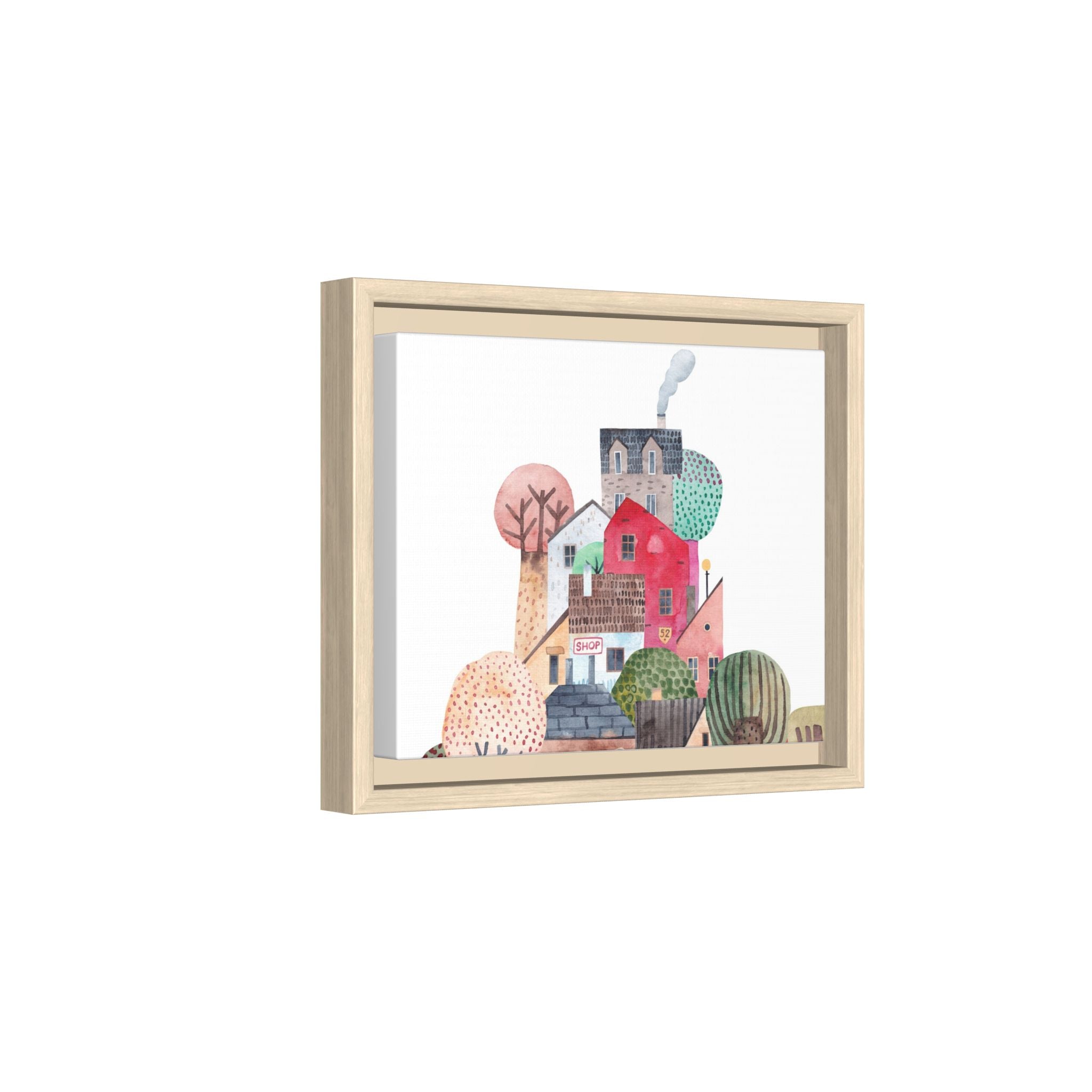 Whimsical Village Matte Canvas Framed Art