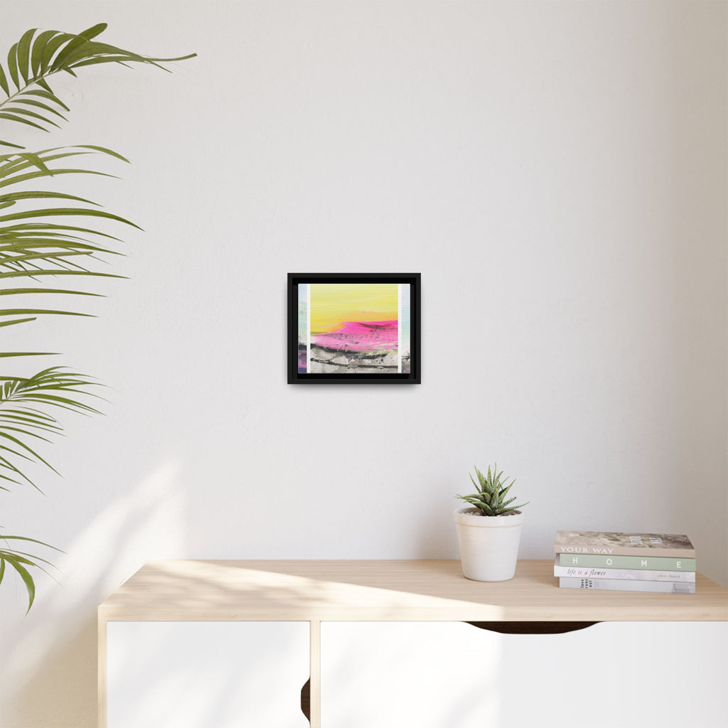 Abstract Sunrise Landscape Matte Canvas Framed Wall Art — Pink & Yellow Modern Home Decor