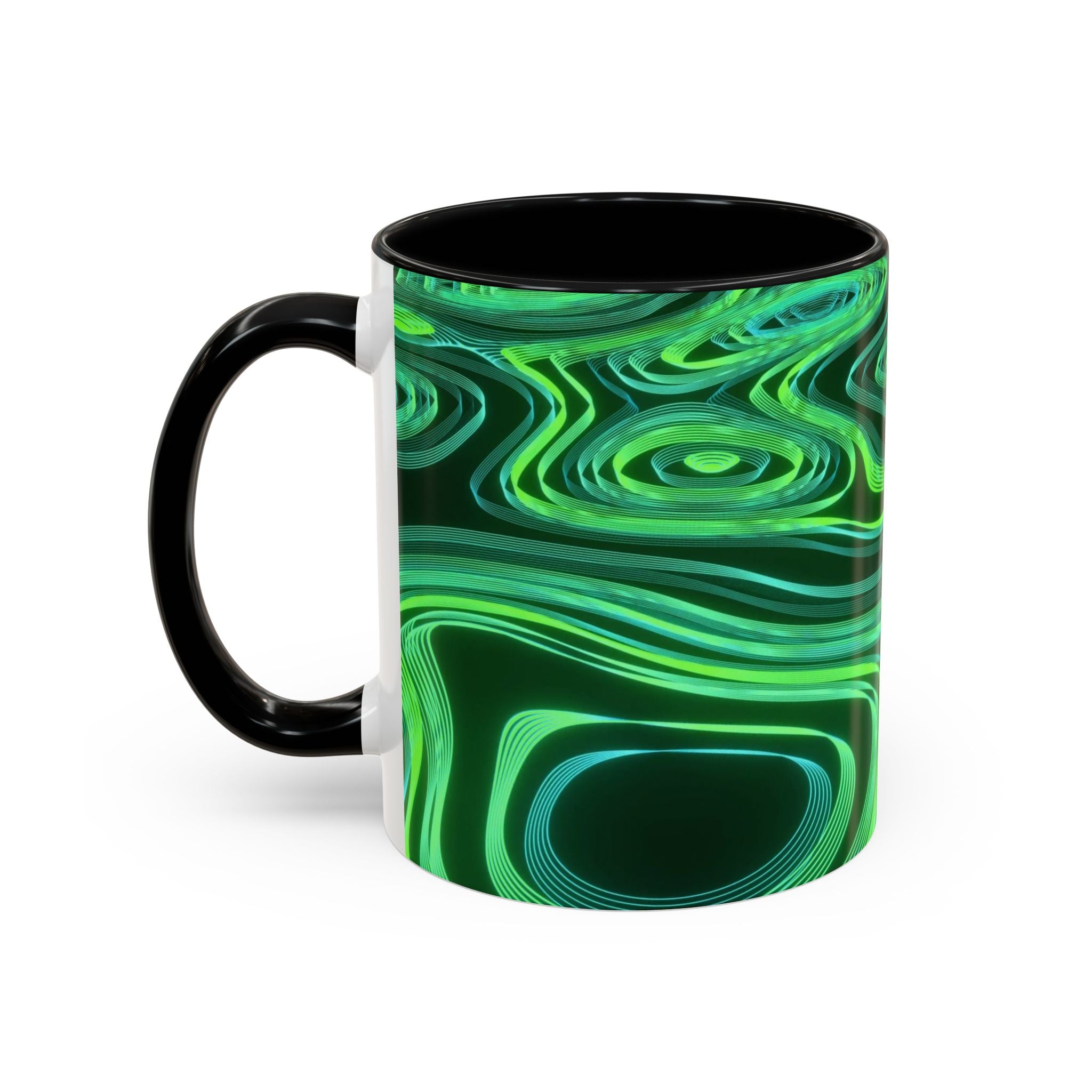 Green Swirl Accent Coffee Mug — Psychedelic Abstract Ceramic