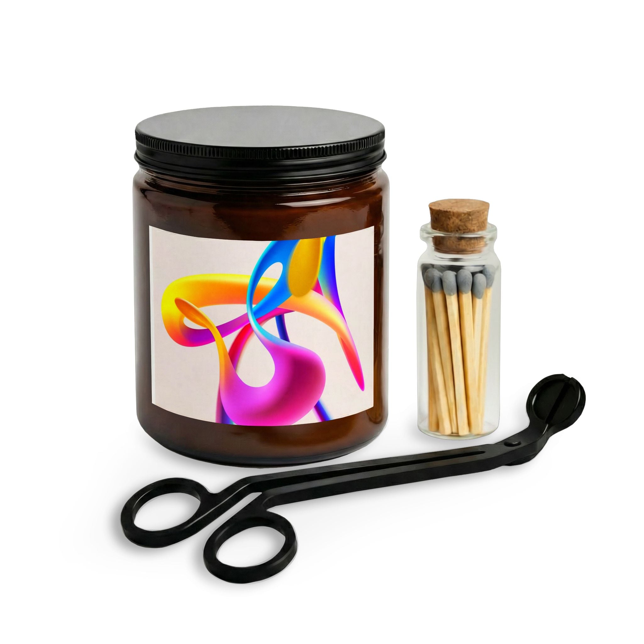Abstract Color Swirl Candle Set with Matches & Wick Trimmer