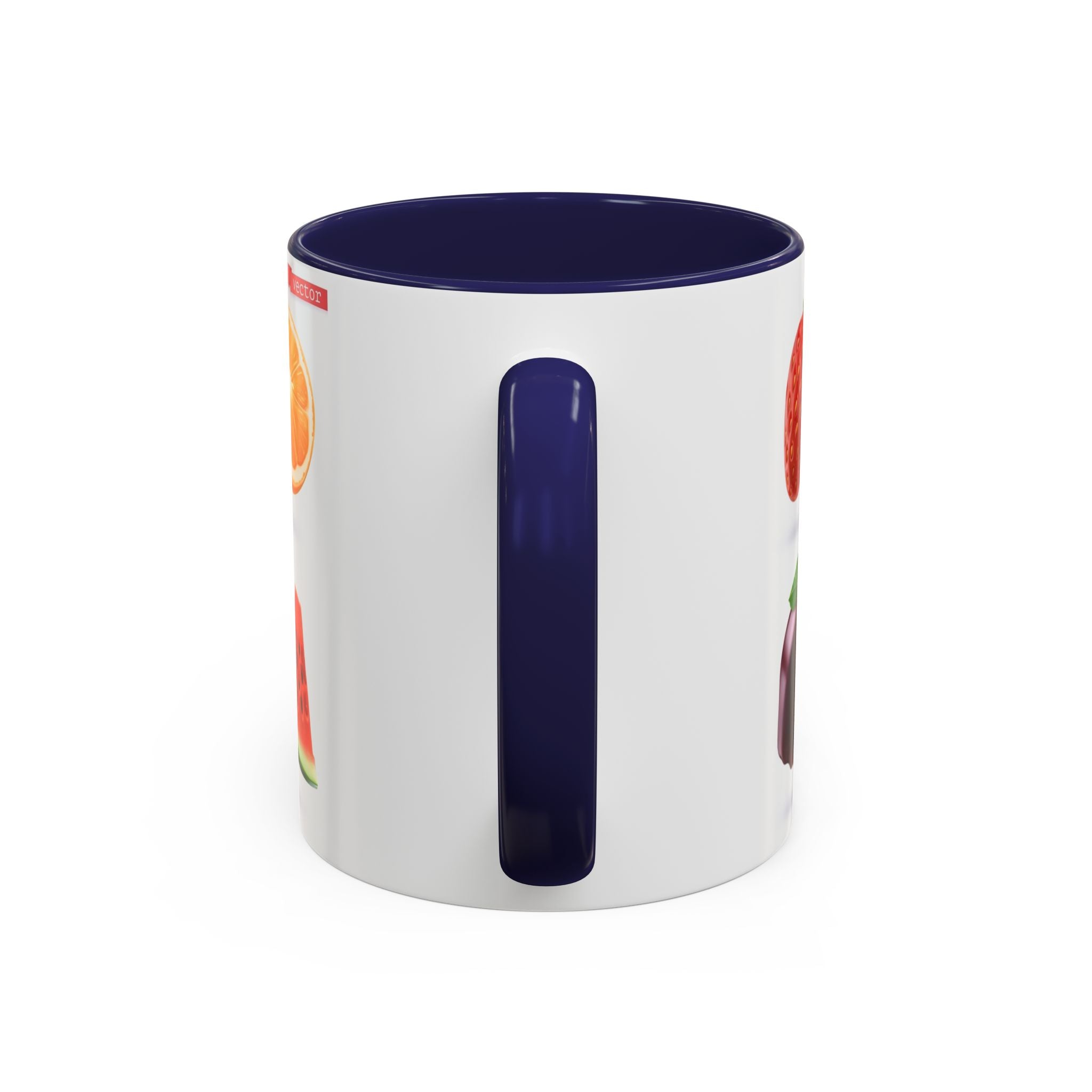 Fruit Pattern Accent Coffee Mug — Colorful Tropical Fruit Icons (11/15oz)