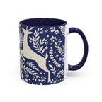 Nordic Reindeer Pattern Accent Coffee Mug — Blue Holiday Tea Cup (11/15oz)