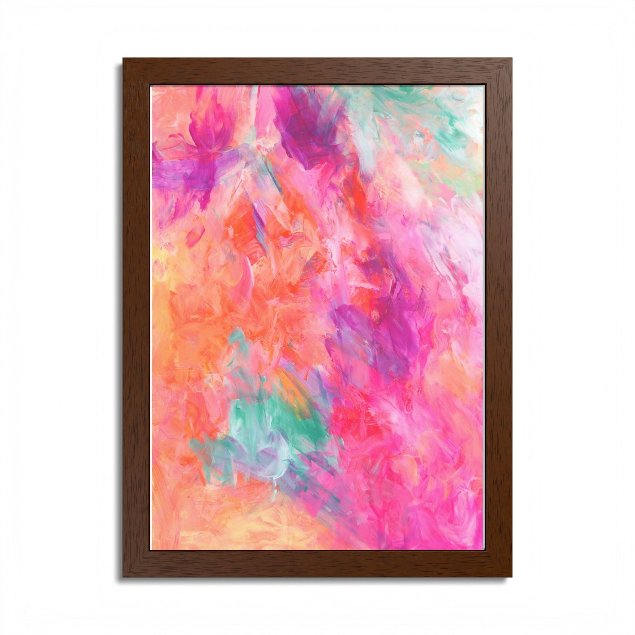 Vibrant Watercolor Abstract Framed Poster — Colorful Pink & Coral Wall Art