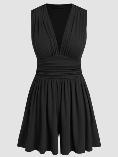 MUNSIEUR Ruched Plunge Romper - Luxury Sleeveless Jumpsuit for Women