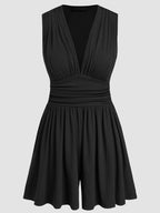 MUNSIEUR Ruched Plunge Romper - Luxury Sleeveless Jumpsuit for Women