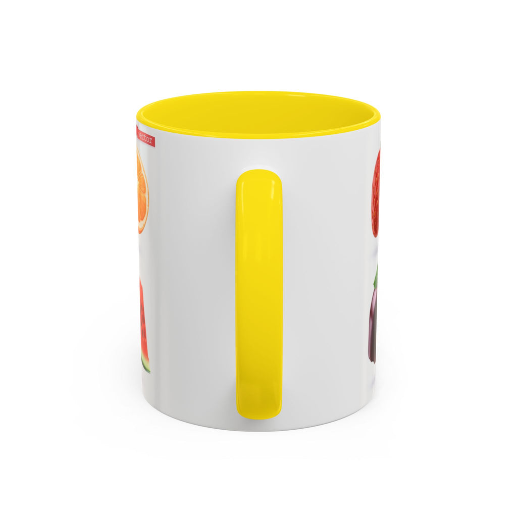 Fruit Pattern Accent Coffee Mug — Colorful Tropical Fruit Icons (11/15oz)