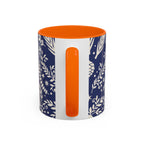 Nordic Reindeer Pattern Accent Coffee Mug — Blue Holiday Tea Cup (11/15oz)