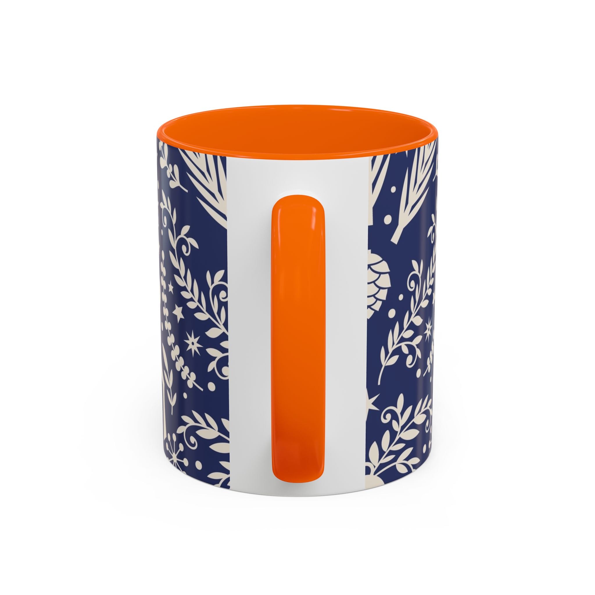 Nordic Reindeer Pattern Accent Coffee Mug — Blue Holiday Tea Cup (11/15oz)