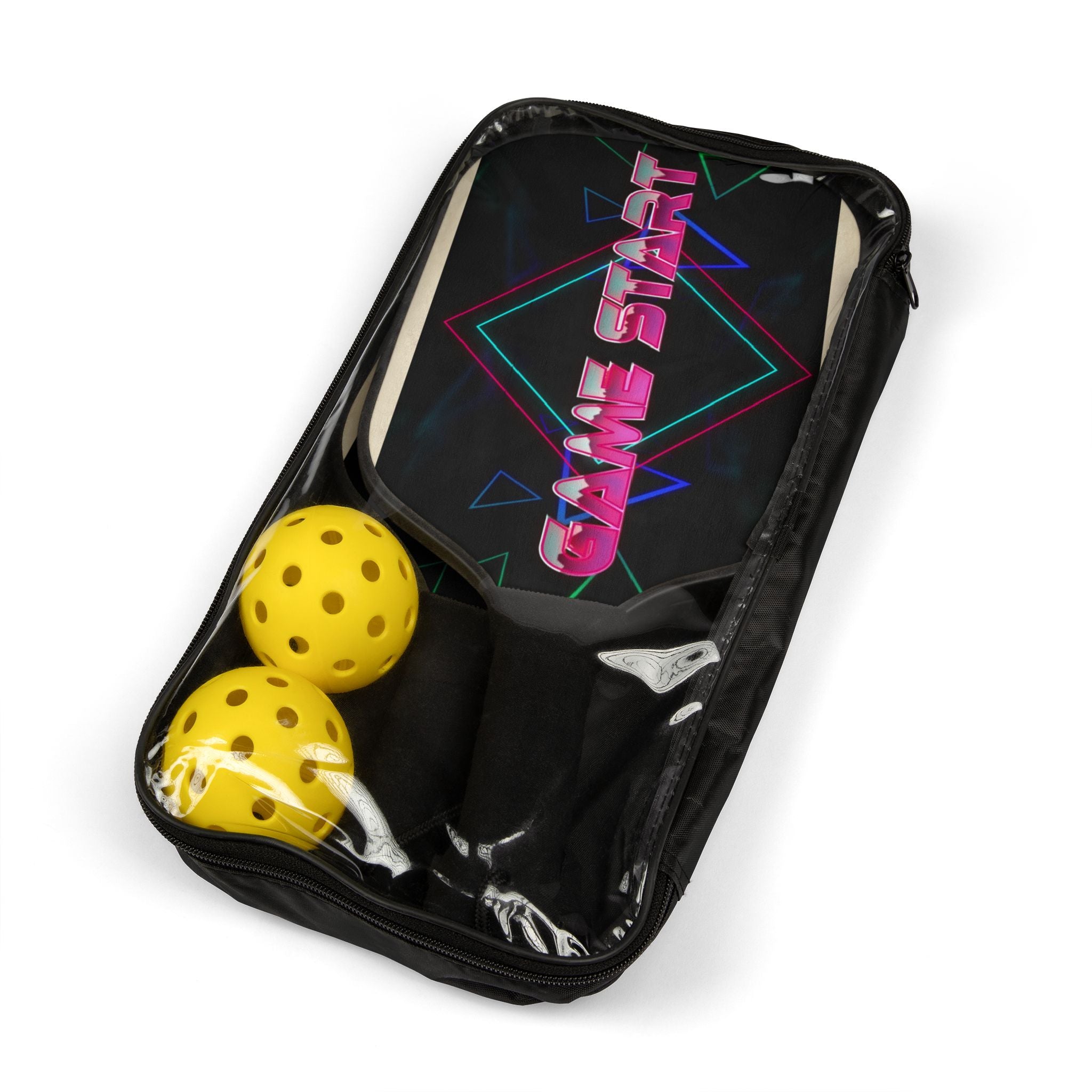 Pickleball Paddle Set — Retro Neon "Game Start" Design with 2 Balls