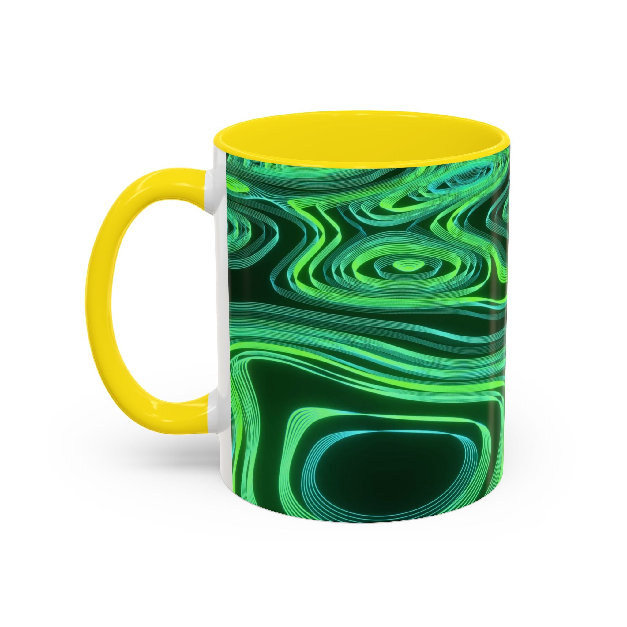 Green Swirl Accent Coffee Mug — Psychedelic Abstract Ceramic