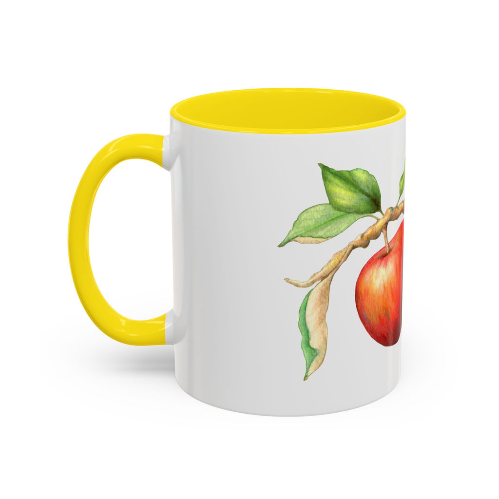 Apple Branch Accent Coffee Mug — Watercolor Fruit Kitchen Mug (11/15oz)