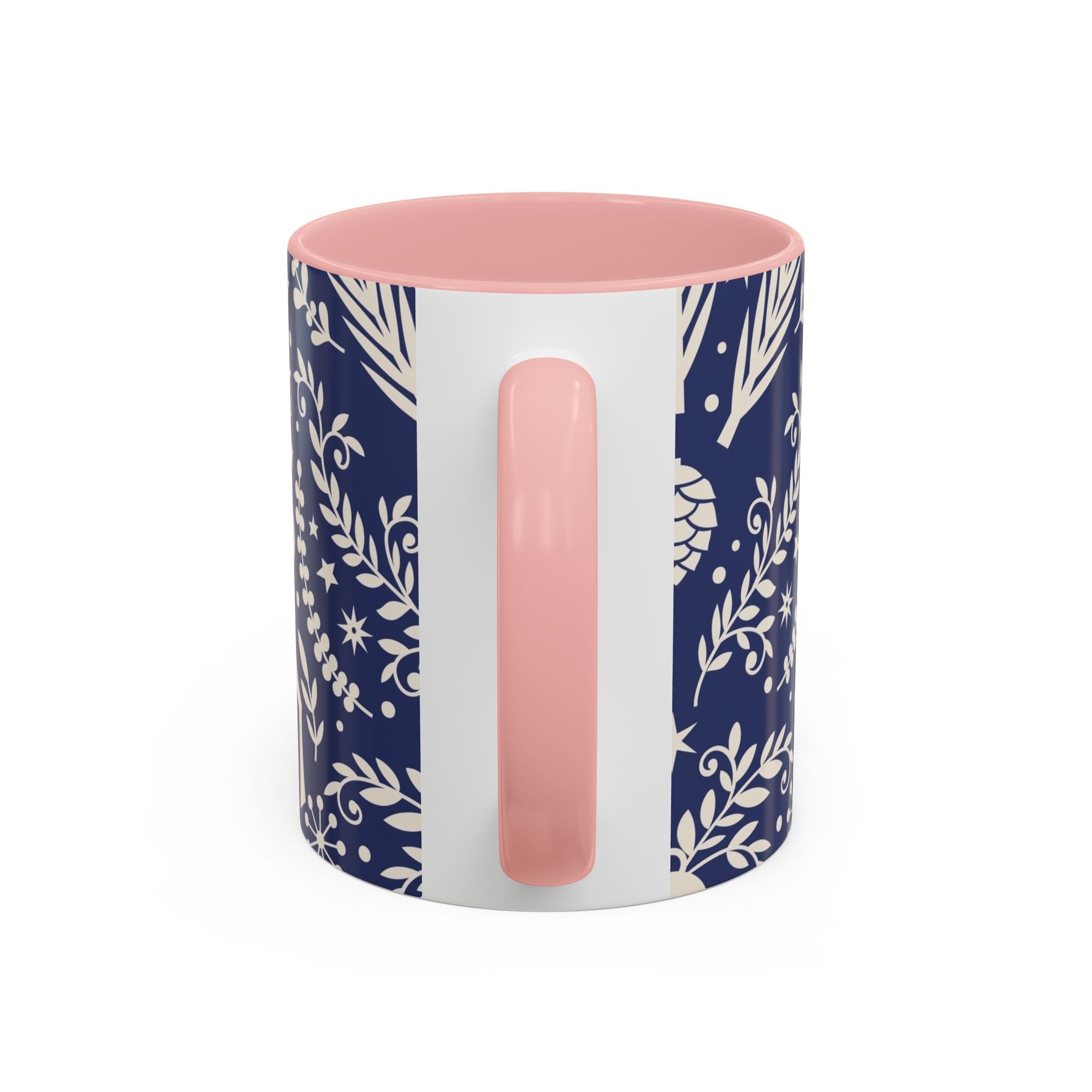 Nordic Reindeer Pattern Accent Coffee Mug — Blue Holiday Tea Cup (11/15oz)