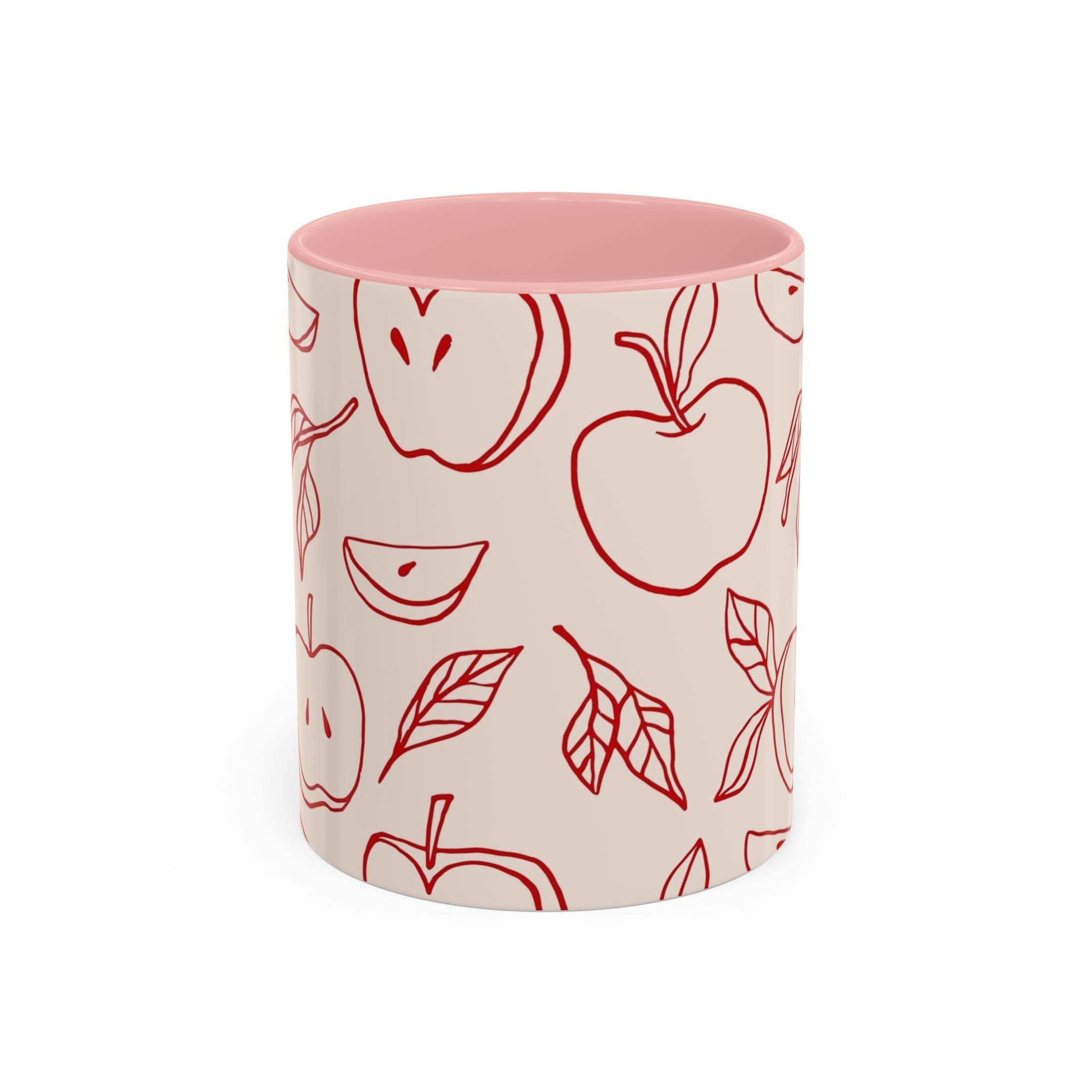 Apple Doodle Accent Coffee Mug — Red Apple Pattern Ceramic Mug (11/15oz)