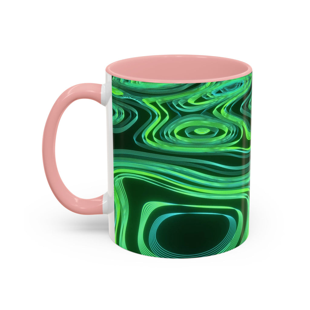 Green Swirl Accent Coffee Mug — Psychedelic Abstract Ceramic