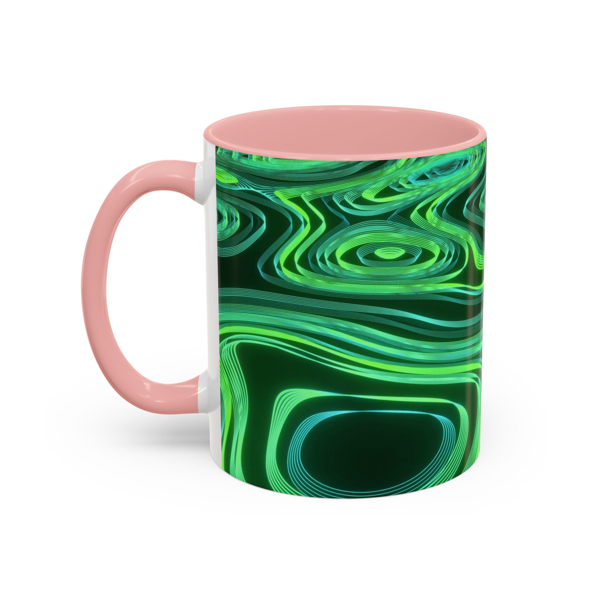 Green Swirl Accent Coffee Mug — Psychedelic Abstract Ceramic