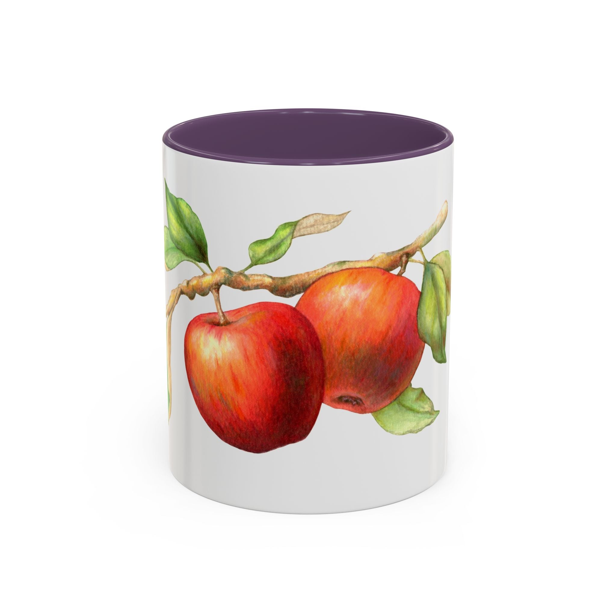 Apple Branch Accent Coffee Mug — Watercolor Fruit Kitchen Mug (11/15oz)