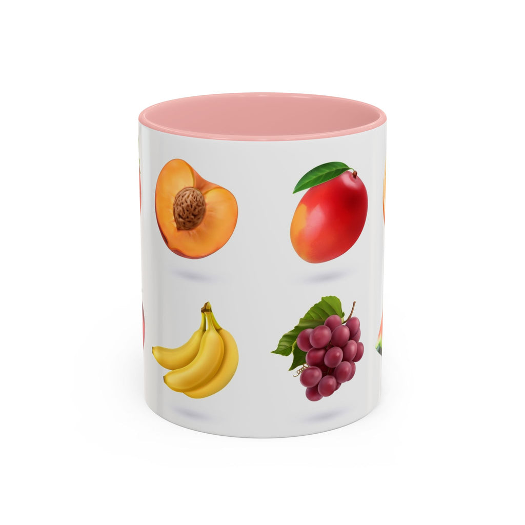 Fruit Pattern Accent Coffee Mug — Colorful Tropical Fruit Icons (11/15oz)