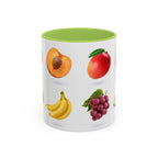 Fruit Pattern Accent Coffee Mug — Colorful Tropical Fruit Icons (11/15oz)