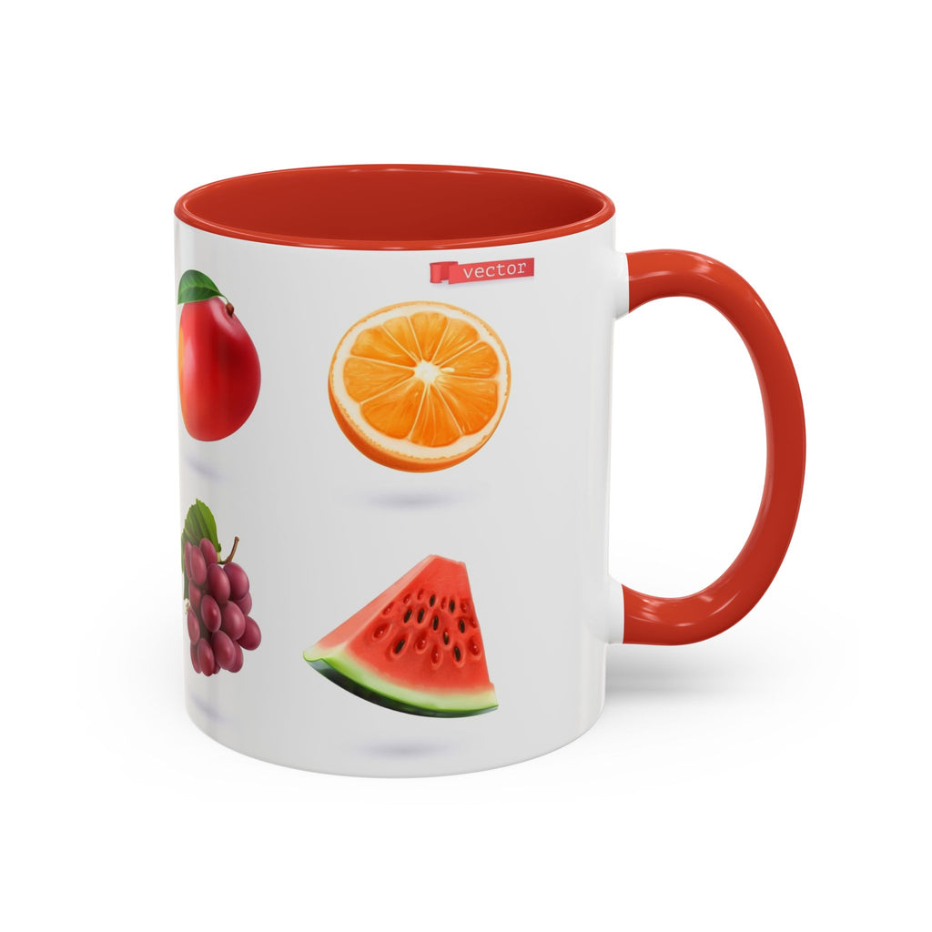 Fruit Pattern Accent Coffee Mug — Colorful Tropical Fruit Icons (11/15oz)