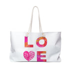 Tropical Love Typography Weekender Bag | Pink Palm Heart Travel Tote