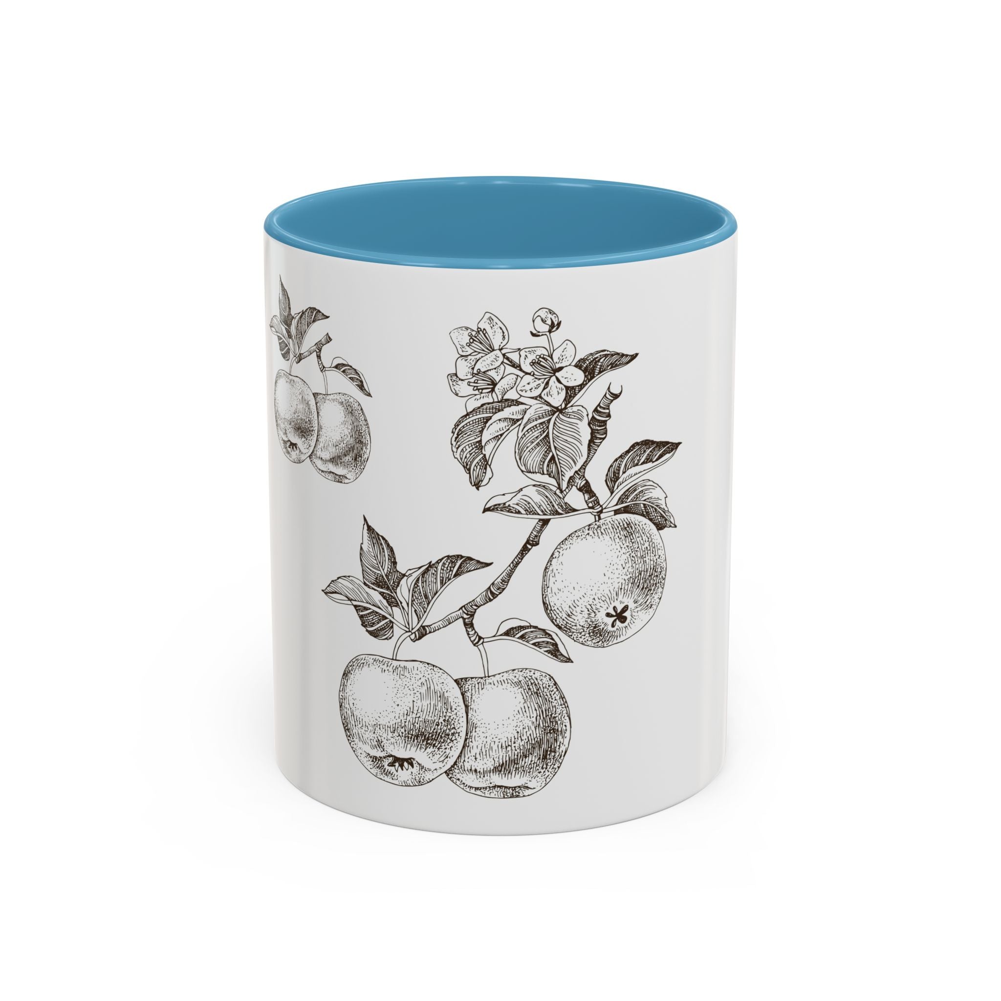 Botanical Apple Accent Coffee Mug — Vintage Fruit Sketch Ceramic Mug (11/15 oz)