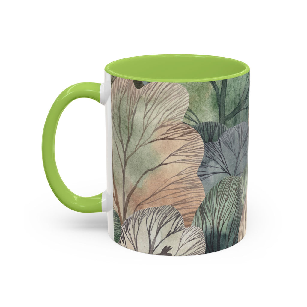 Botanical Woodland Coffee Mug — Earthy Leaf Pattern Accent Mug (11/15oz)