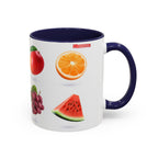Fruit Pattern Accent Coffee Mug — Colorful Tropical Fruit Icons (11/15oz)