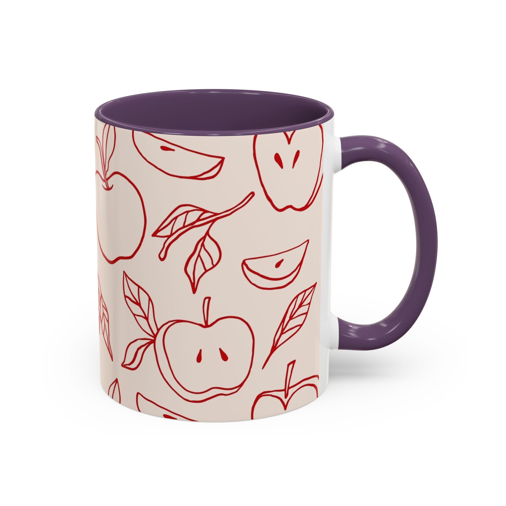 Apple Doodle Accent Coffee Mug — Red Apple Pattern Ceramic Mug (11/15oz)