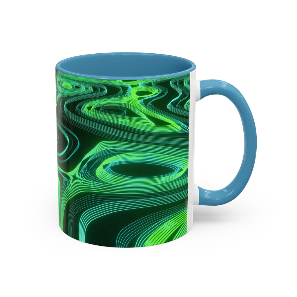 Green Swirl Accent Coffee Mug — Psychedelic Abstract Ceramic