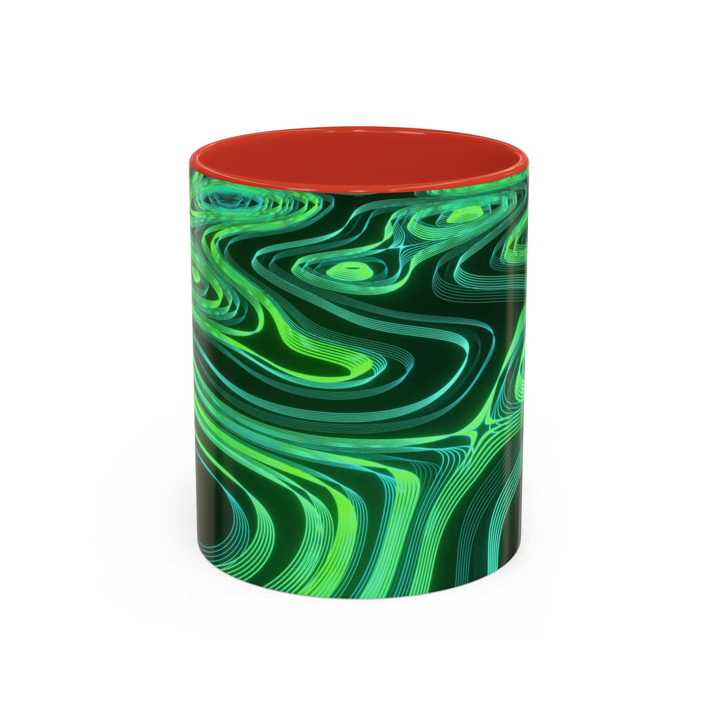 Green Swirl Accent Coffee Mug — Psychedelic Abstract Ceramic