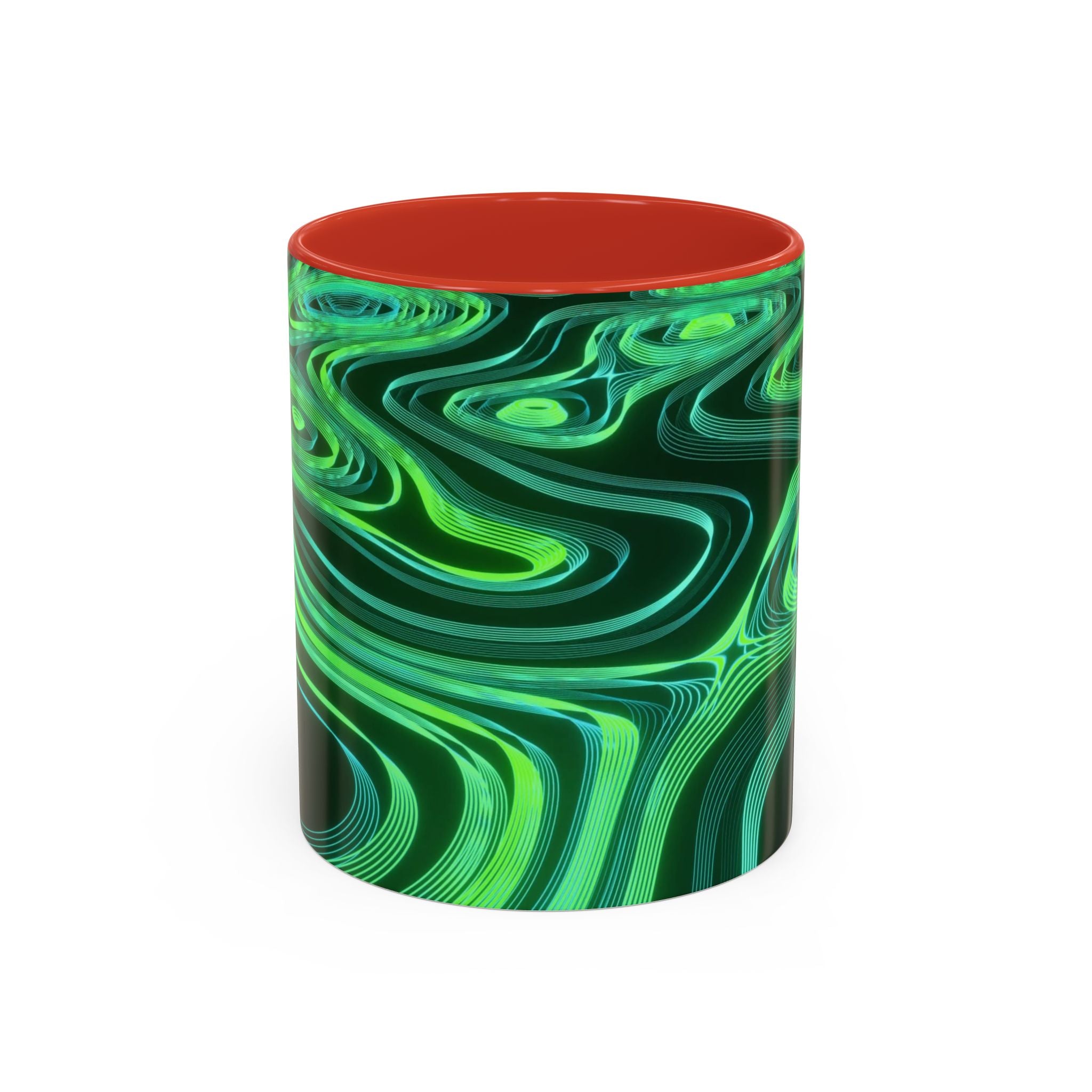 Green Swirl Accent Coffee Mug — Psychedelic Abstract Ceramic