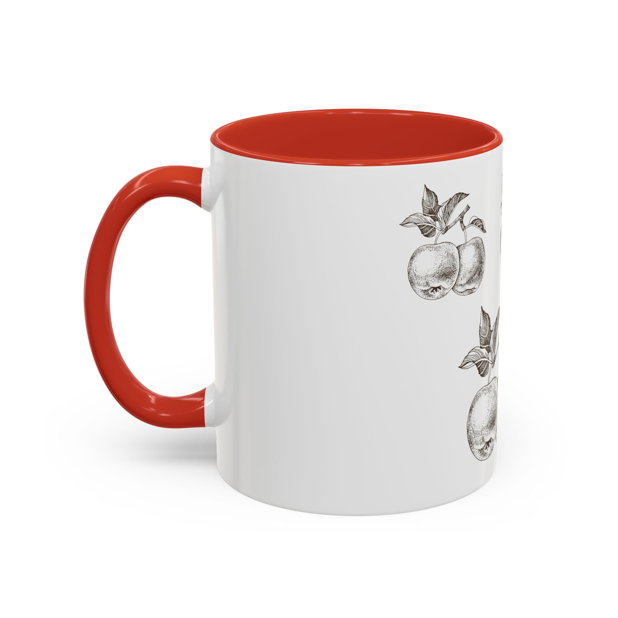 Botanical Apple Accent Coffee Mug — Vintage Fruit Sketch Ceramic Mug (11/15 oz)