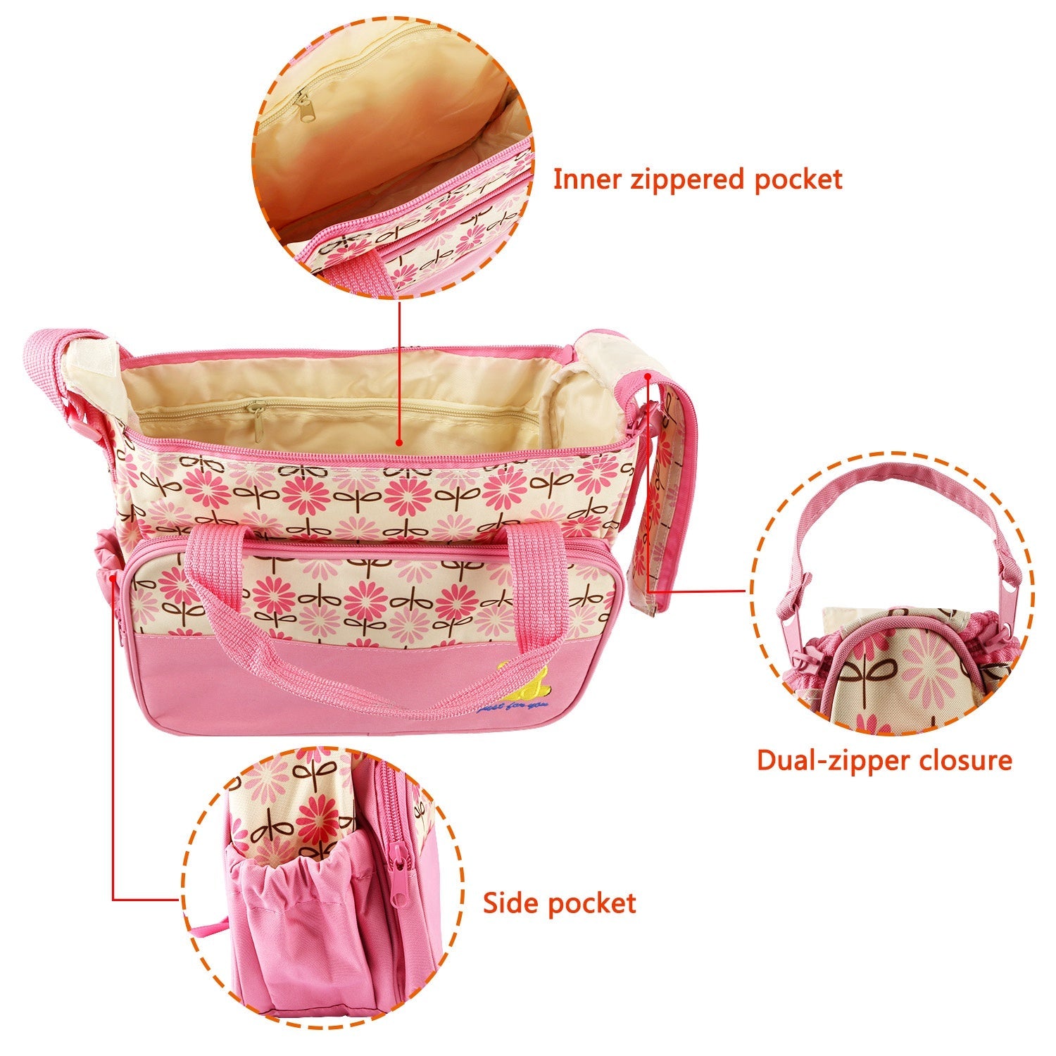 5PCS Per Set Baby Nappy Diaper Bags Set Mummy Diaper Shoulder Bags