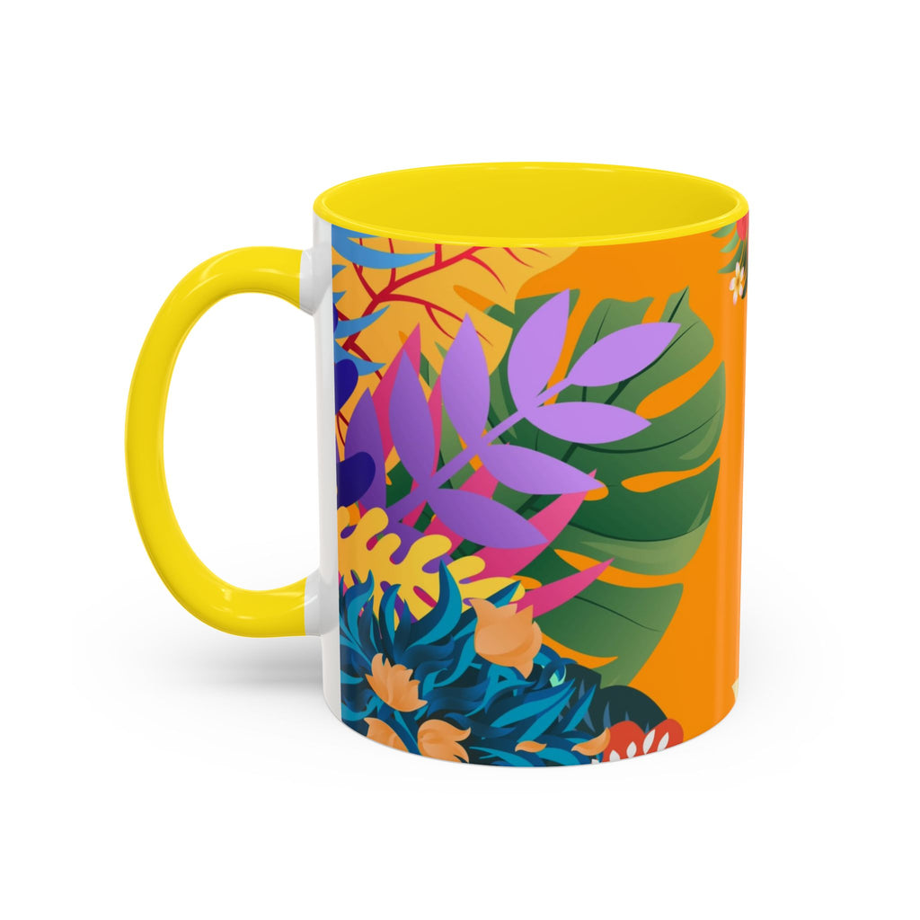 Tropical Floral Accent Coffee Mug — Bright Orange Botanical Design (11/15 oz)