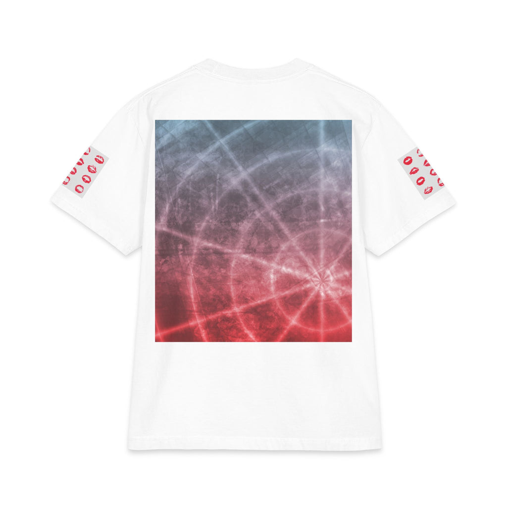 Graphic Tee — Red Lip Bite Front & Abstract Cosmic Back