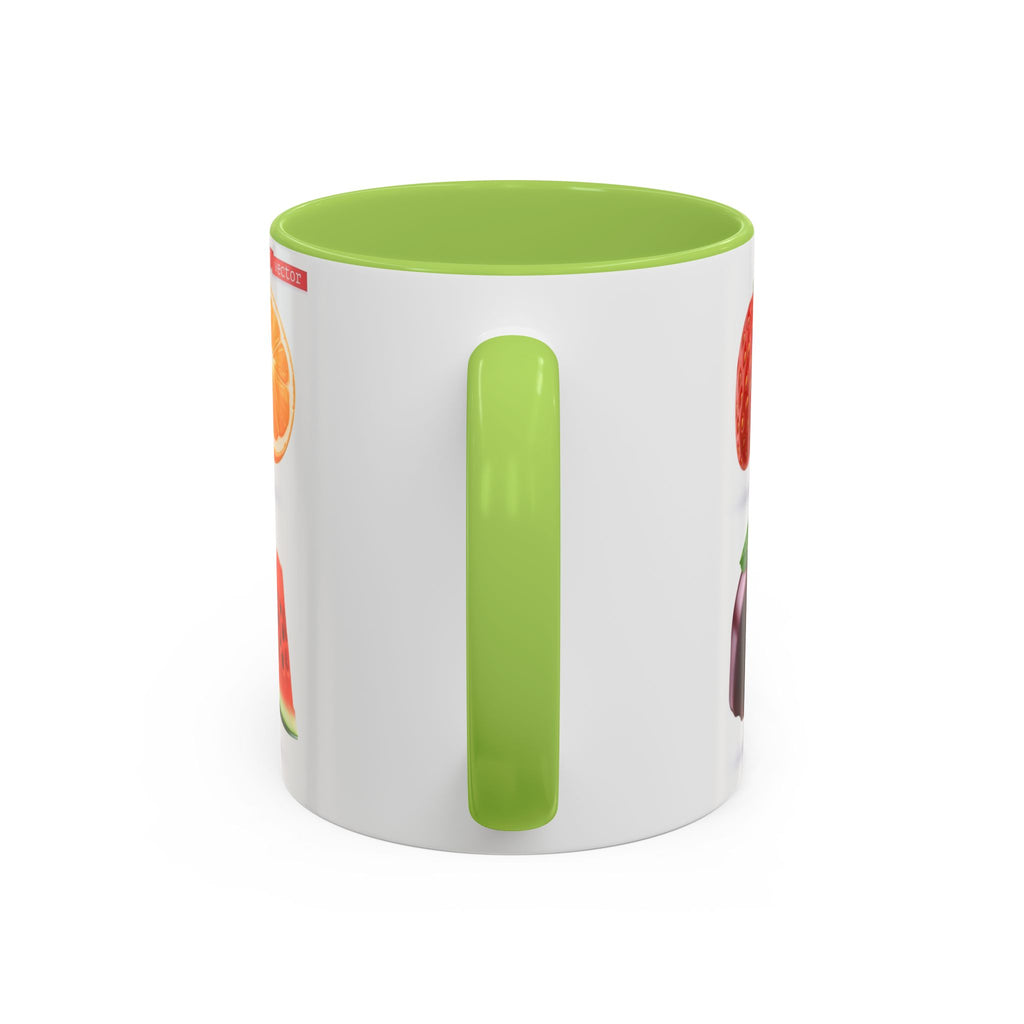 Fruit Pattern Accent Coffee Mug — Colorful Tropical Fruit Icons (11/15oz)
