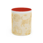 Golden Folk Art Coffee Mug — Animal Mask Pattern Accent Mug (11/15oz)