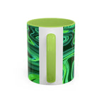 Green Swirl Accent Coffee Mug — Psychedelic Abstract Ceramic