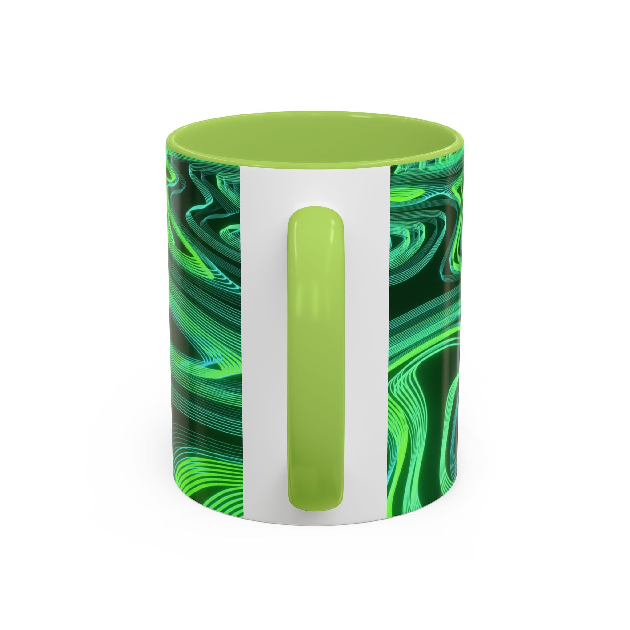 Green Swirl Accent Coffee Mug — Psychedelic Abstract Ceramic