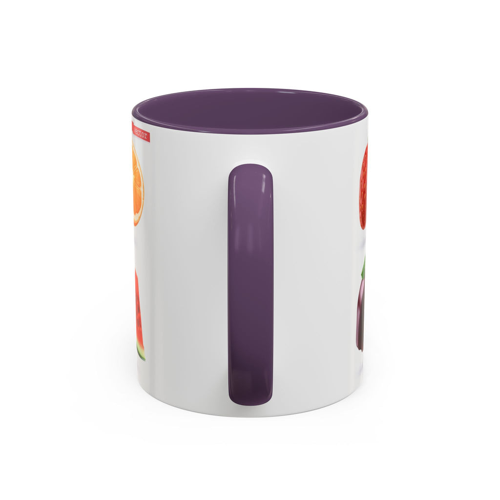 Fruit Pattern Accent Coffee Mug — Colorful Tropical Fruit Icons (11/15oz)