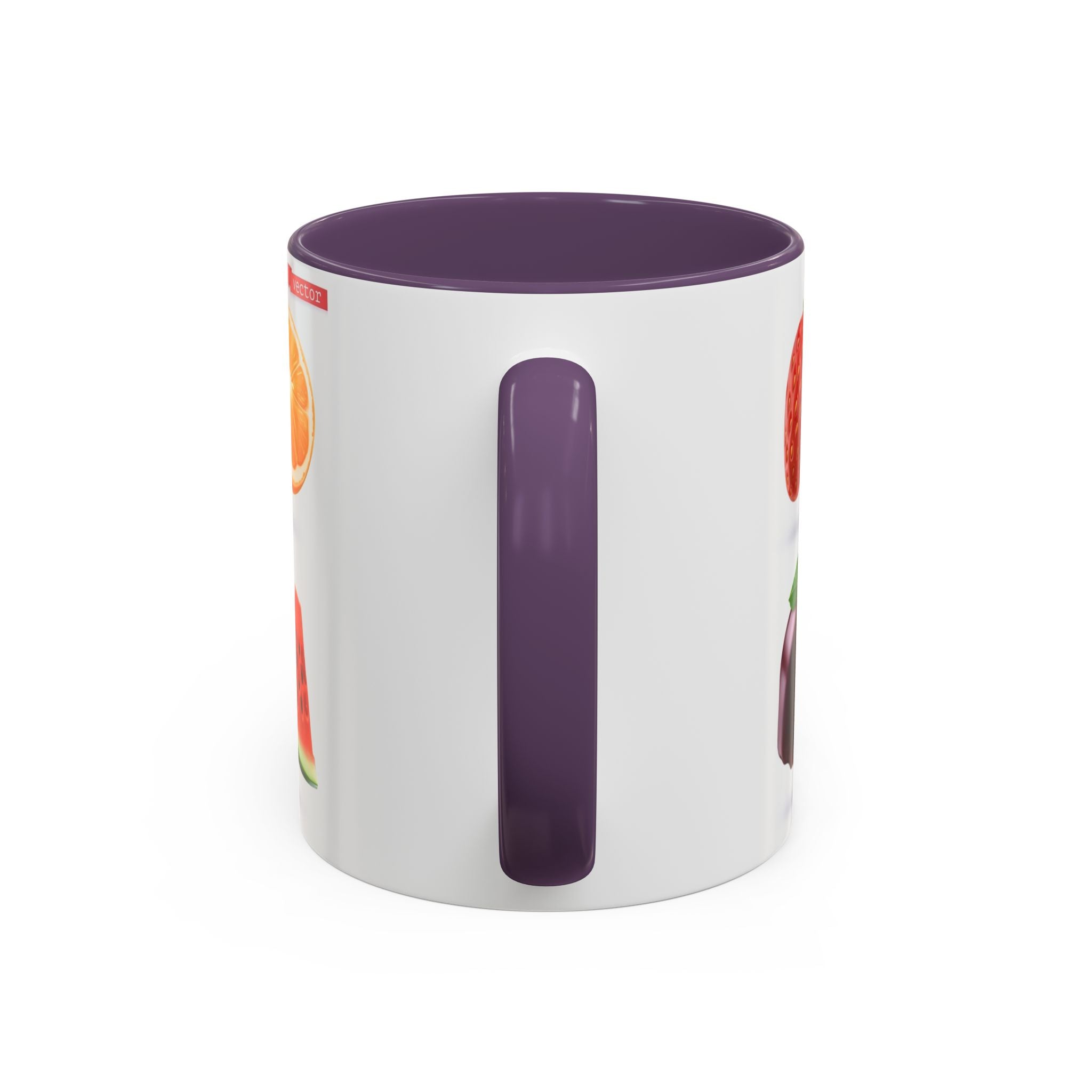 Fruit Pattern Accent Coffee Mug — Colorful Tropical Fruit Icons (11/15oz)