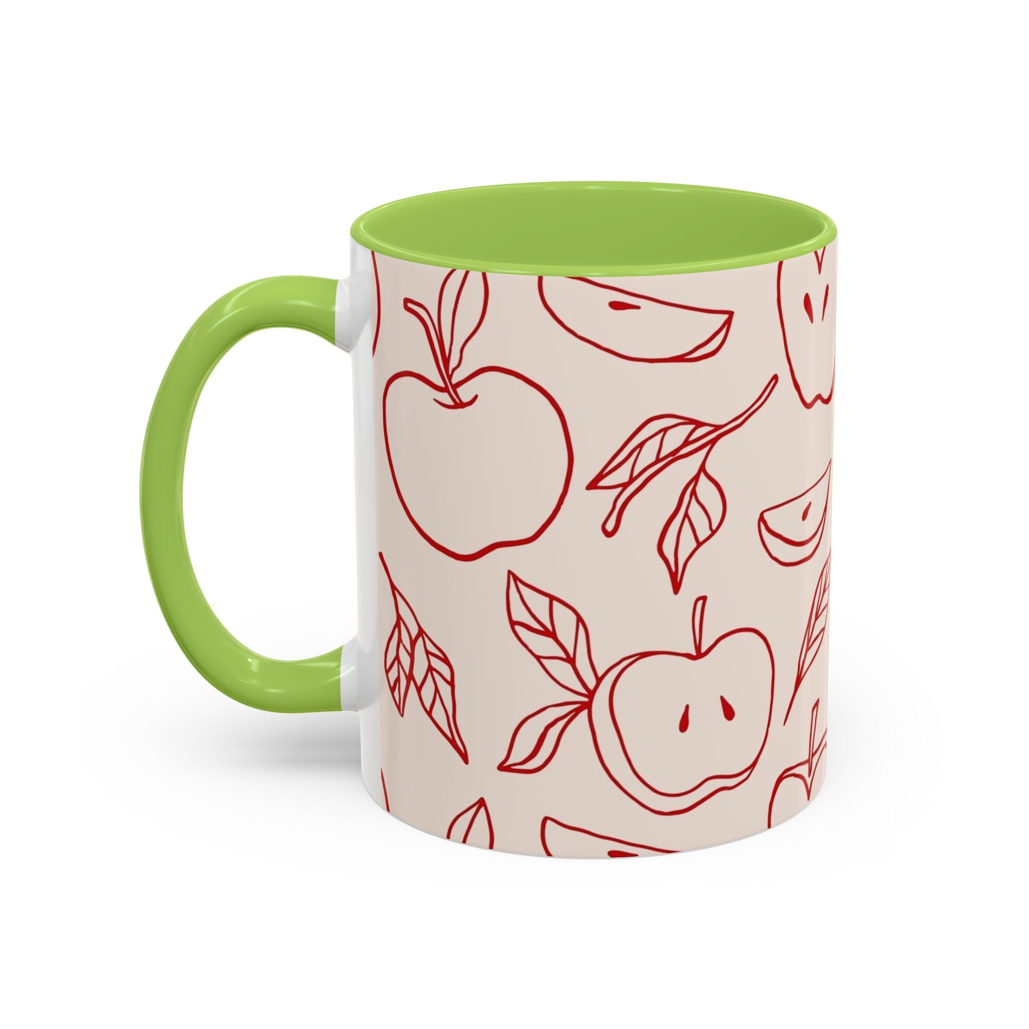 Apple Doodle Accent Coffee Mug — Red Apple Pattern Ceramic Mug (11/15oz)
