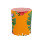 Tropical Floral Accent Coffee Mug — Bright Orange Botanical Design (11/15 oz)